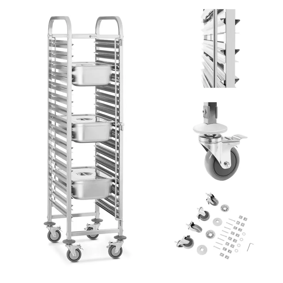 ⁨Catering Waiter Trolley for Transport 16 Containers Of Trays GN 1/1 Royal Catering RCTW-16GN.1⁩ at Wasserman.eu