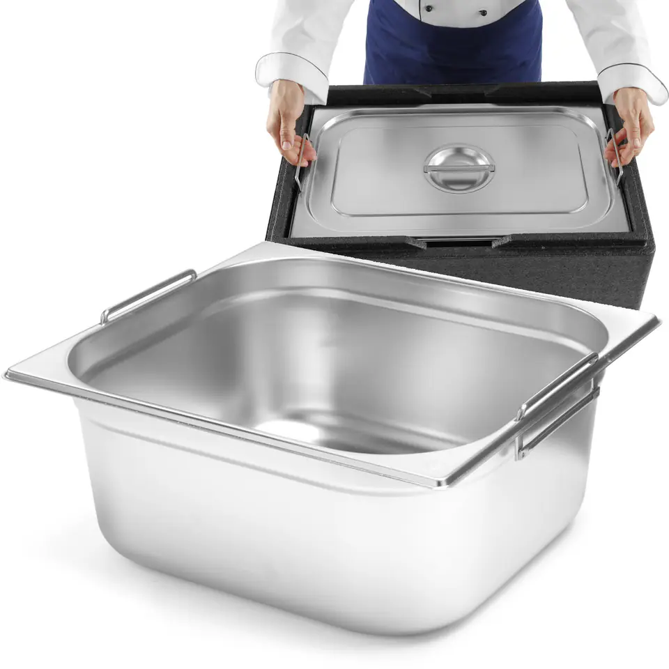 ⁨Catering container GN 2/3 with retractable handles 354x325x150mm 13L Hendi 817247⁩ at Wasserman.eu
