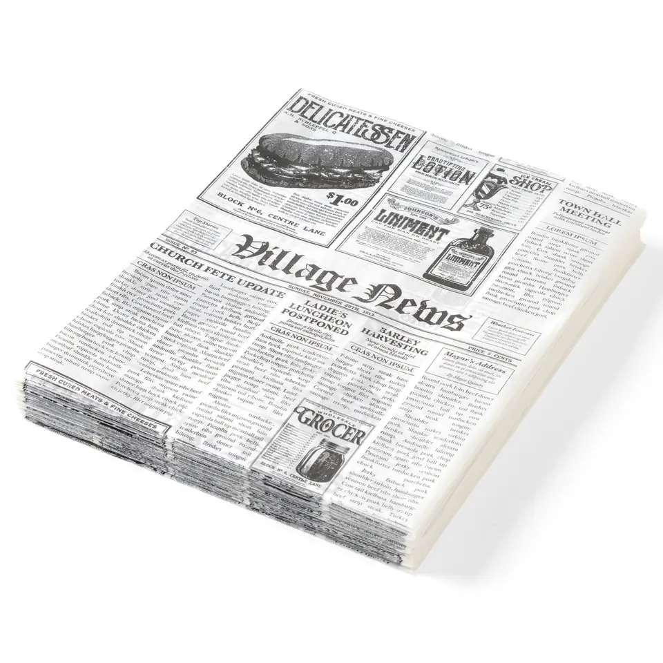 ⁨Parchment paper for warm snacks newspaper print 200x250mm 500pcs. Hendi 678121⁩ at Wasserman.eu