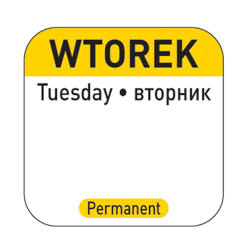 ⁨Food safety stickers for reusable containers Tuesday PL RU EN 1000 pcs. Hendi 850084⁩ at Wasserman.eu