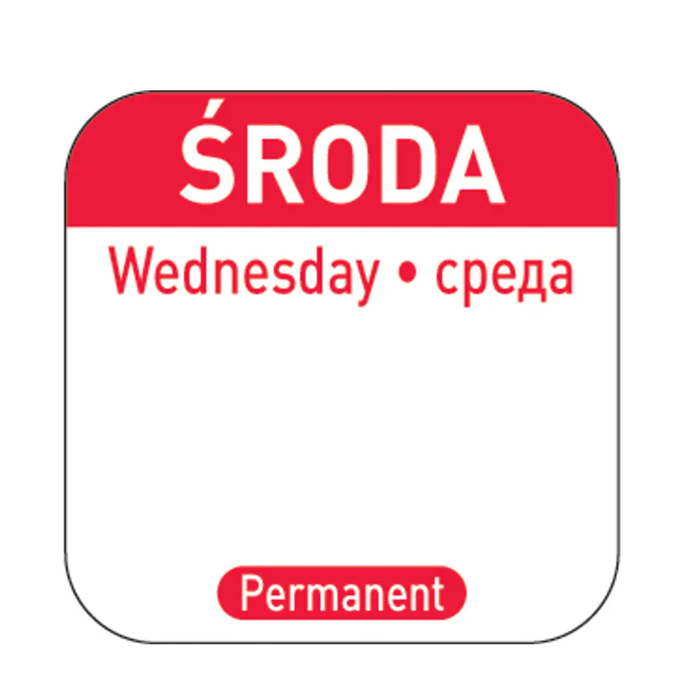 ⁨Food safety stickers for reusable containers Wednesday PL RU EN 1000 pcs. Hendi 850091⁩ at Wasserman.eu