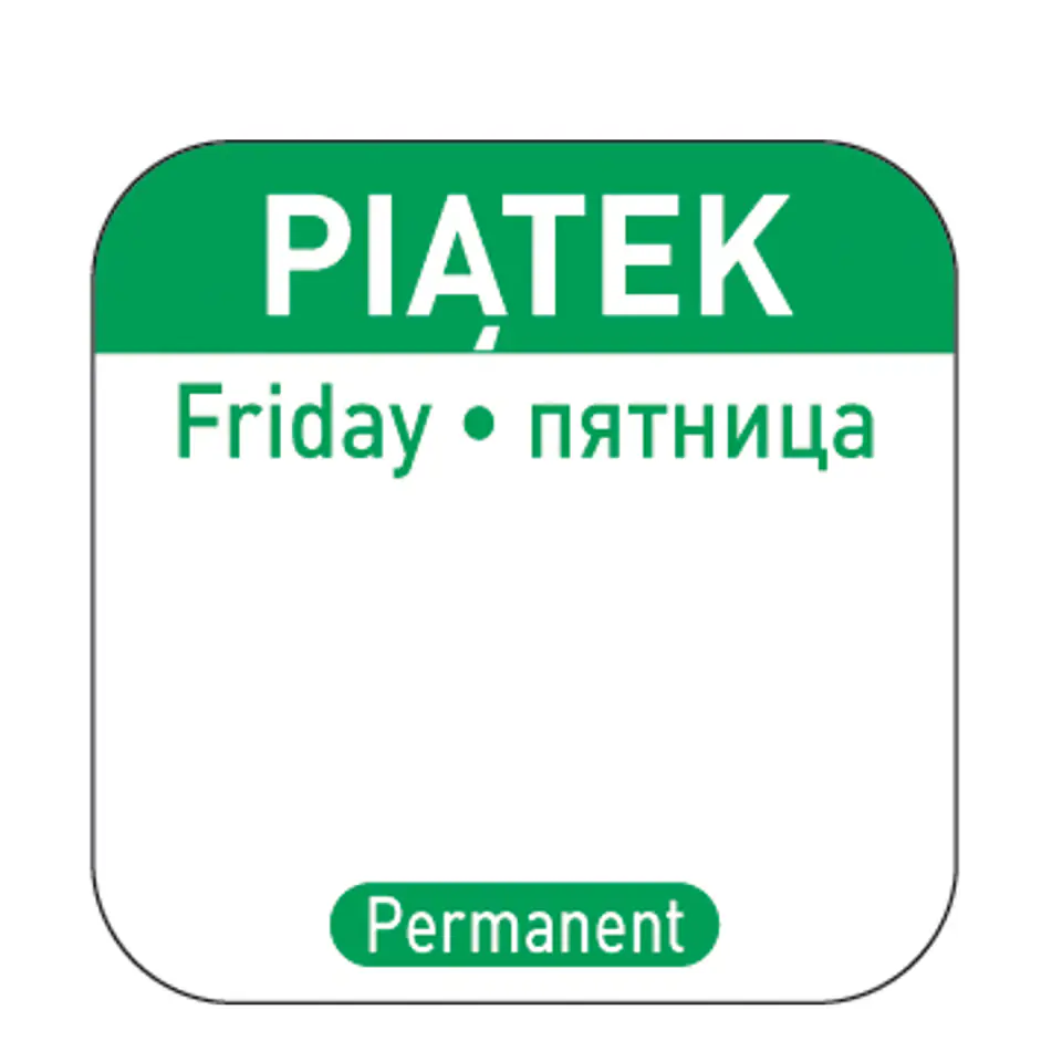 ⁨Naklejki food safety na pojemniki wielokrotnego użytku Piątek PL RU EN 1000 szt. Hendi 850114⁩ w sklepie Wasserman.eu