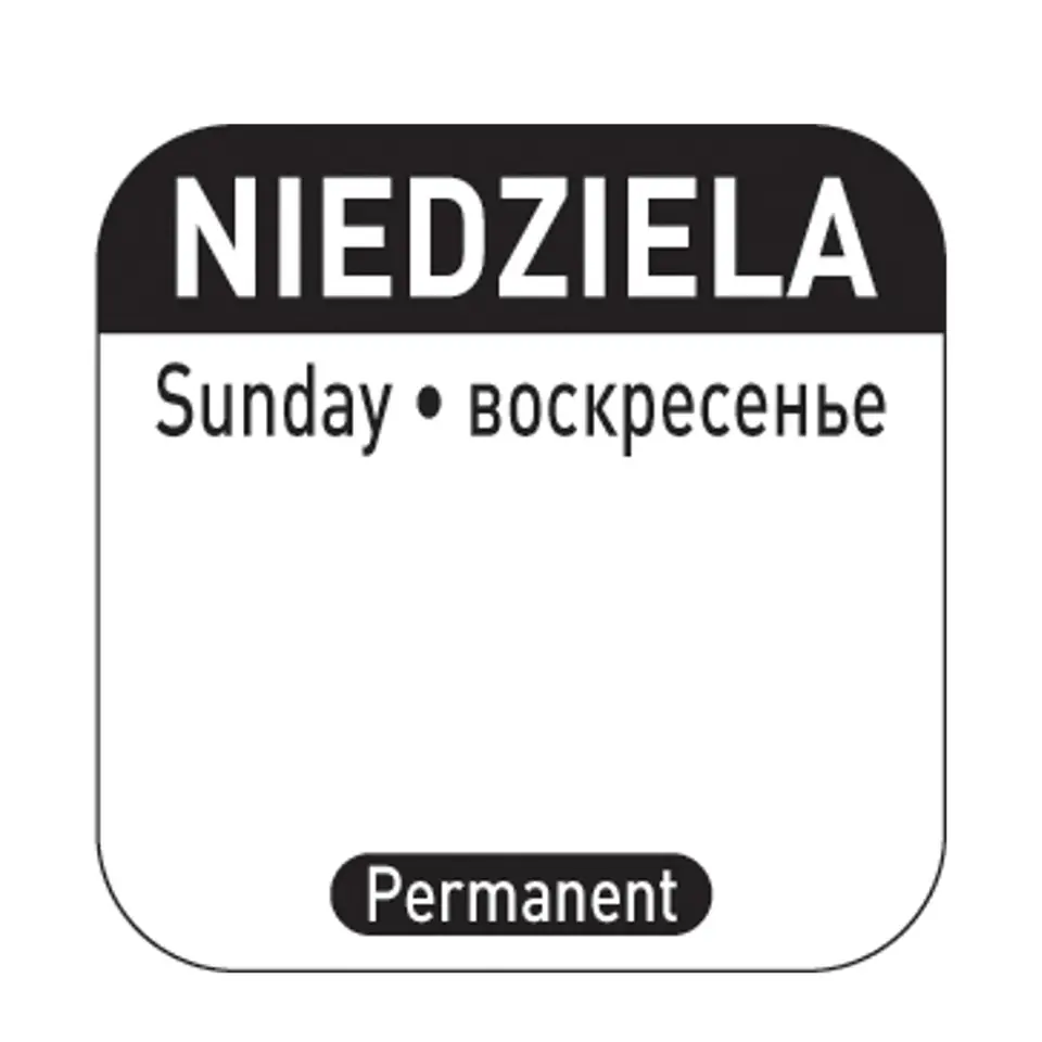 ⁨Naklejki food safety na pojemniki wielokrotnego użytku Niedziela PL RU EN 1000 szt. Hendi 850138⁩ w sklepie Wasserman.eu