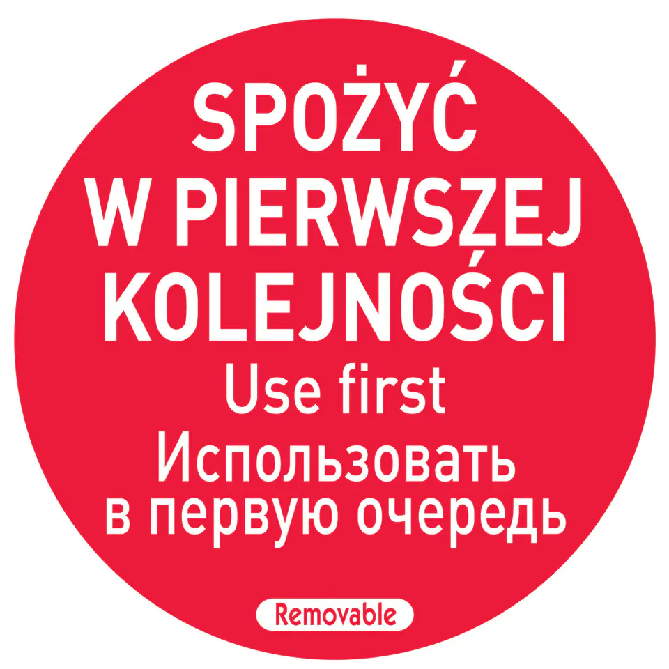 ⁨Naklejki food safety spożyć w pierwszej kolejności PL RU EN 500 szt. Hendi 850152⁩ w sklepie Wasserman.eu