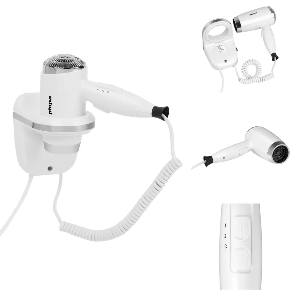 ⁨Pool hair dryer hotel wall white 1600W Physa PILIH⁩ at Wasserman.eu