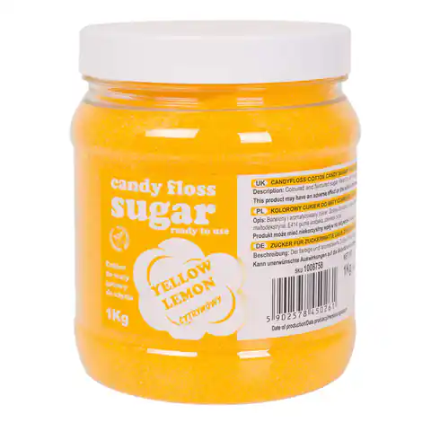 ⁨Kolorowy cukier do waty cukrowej żółty o smaku cytrynowym 1kg⁩ w sklepie Wasserman.eu