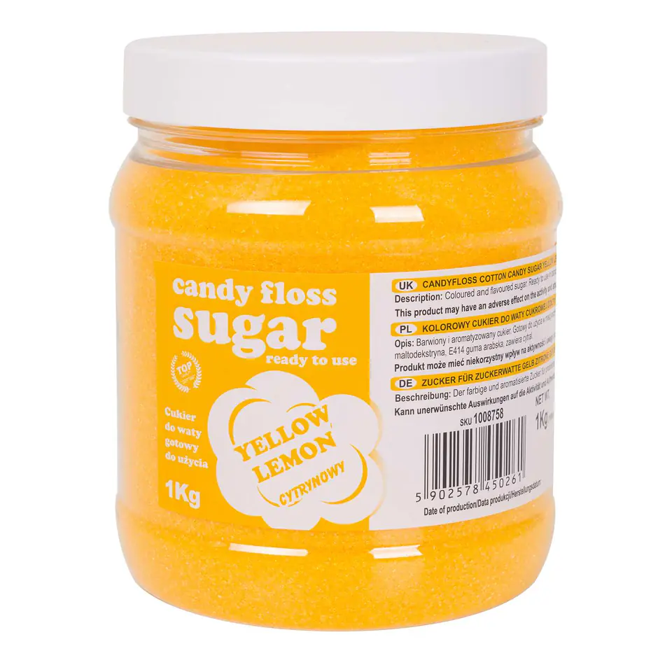 ⁨Colored sugar for cotton candy yellow with lemon flavor 1kg⁩ at Wasserman.eu