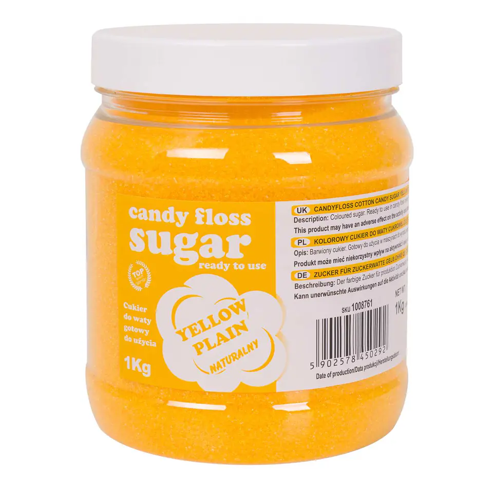 ⁨Colorful sugar for cotton candy yellow natural flavor cotton candy 1kg⁩ at Wasserman.eu