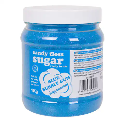 ⁨Kolorowy cukier do waty cukrowej niebieski o smaku gumy balonowej 1kg⁩ w sklepie Wasserman.eu