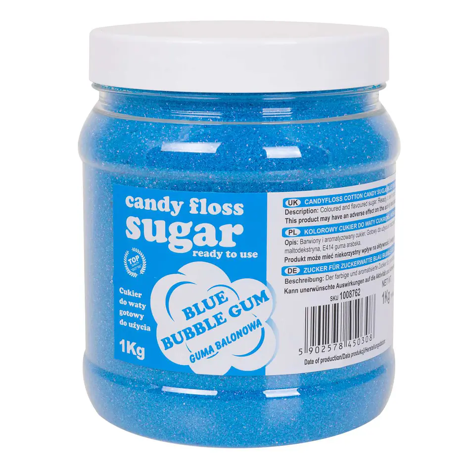 ⁨Colored sugar for cotton candy blue with bubble gum flavor 1kg⁩ at Wasserman.eu