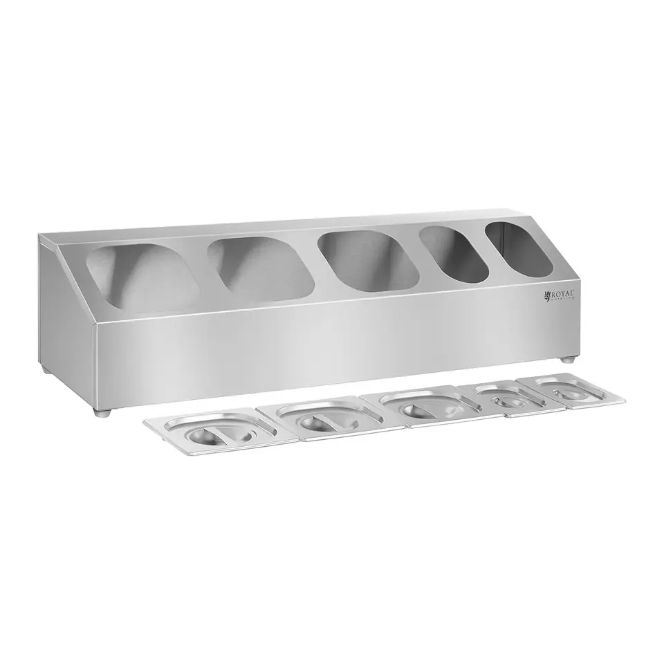 ⁨Display container stand 3x GN1/6 2x GN1/9 + lids Stainless steel⁩ at Wasserman.eu