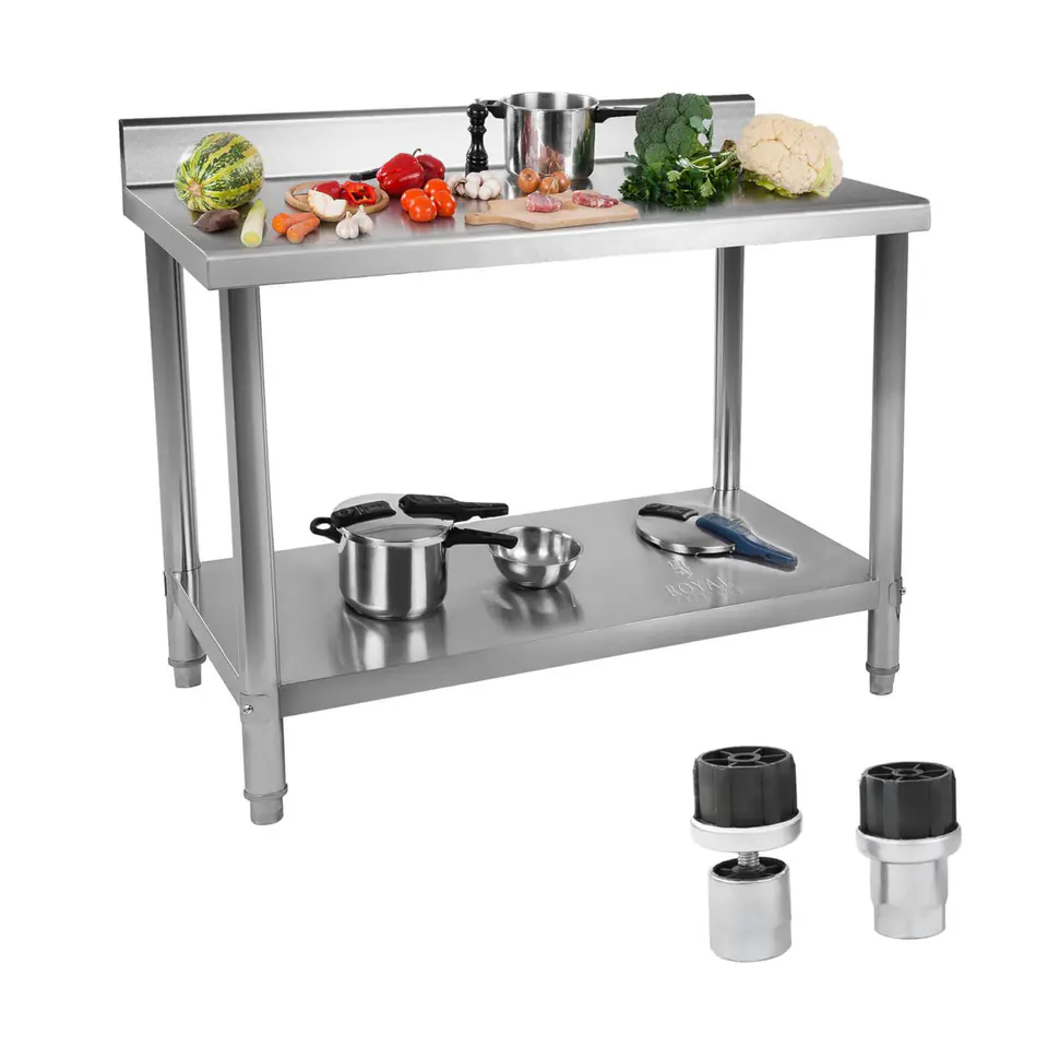 ⁨Kitchen table worktop with edge and shelf Stainless steel 120x70cm⁩ at Wasserman.eu