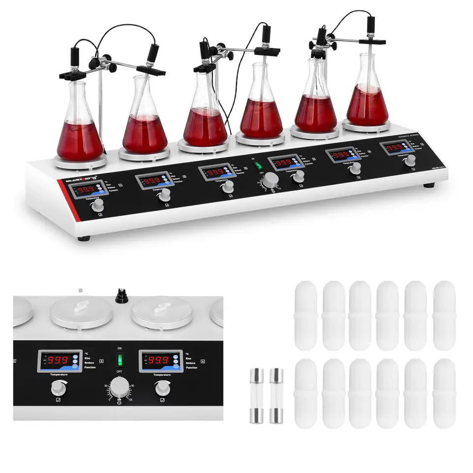 ⁨Laboratory magnetic stirrer 99C timer 6 stations + stirrers⁩ at Wasserman.eu