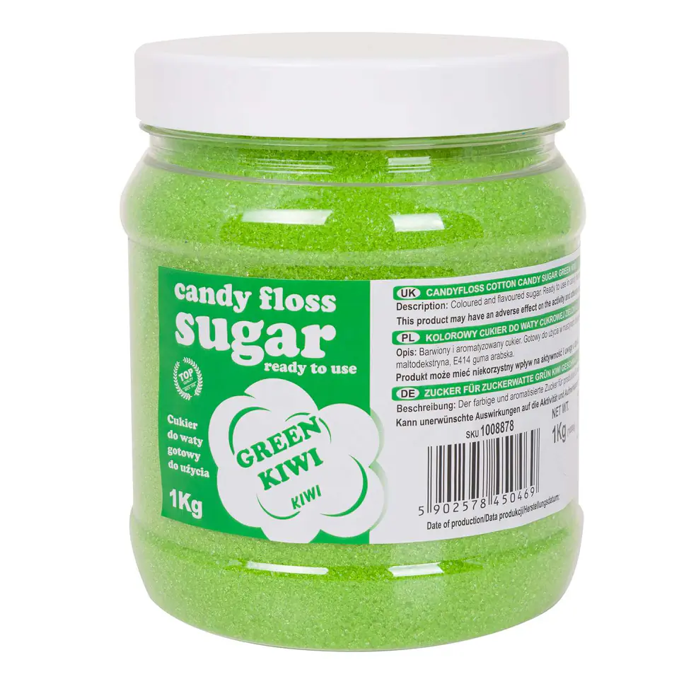 ⁨Colorful sugar for cotton candy green with kiwi flavor 1kg⁩ at Wasserman.eu