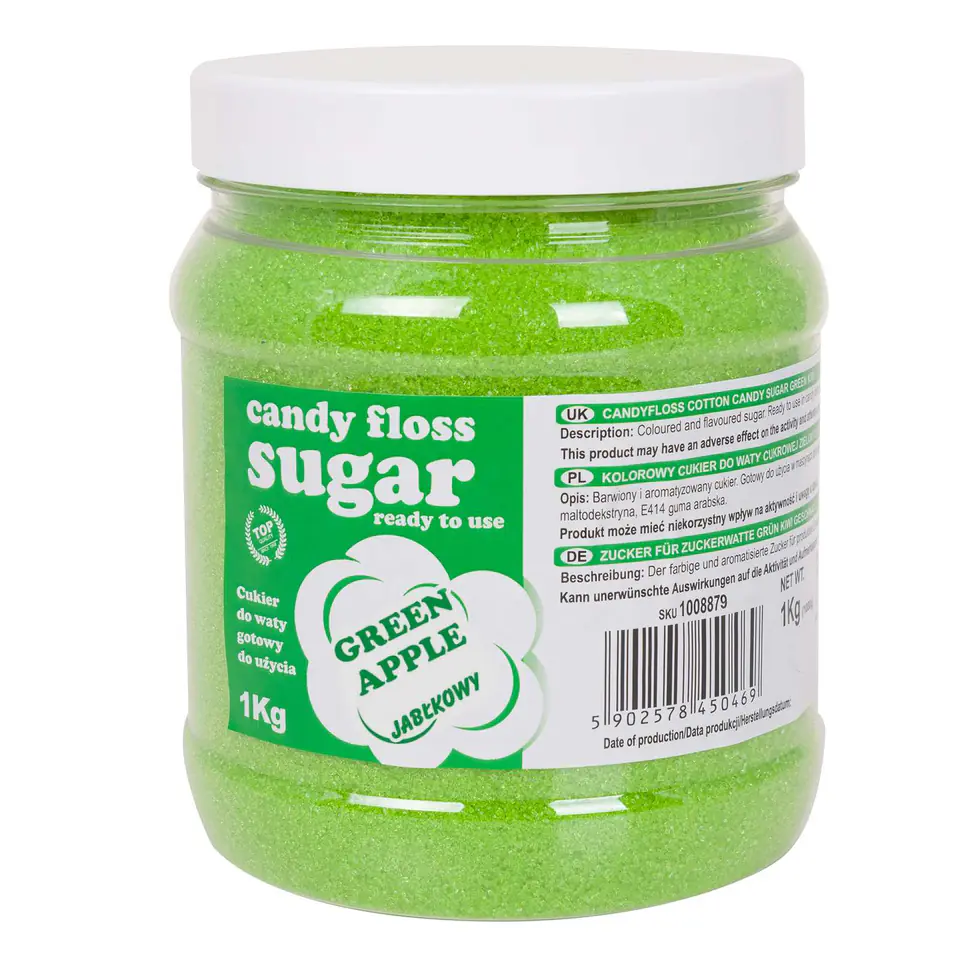 ⁨Colorful sugar for cotton candy green with apple flavor 1kg⁩ at Wasserman.eu