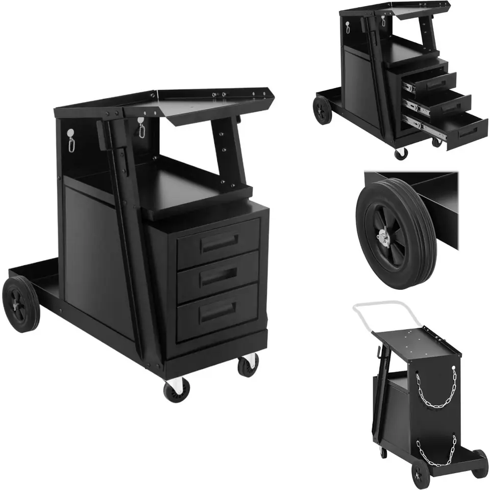 ⁨Steel workshop welding trolley with 3 drawers 2 shelves load capacity up to 75kg⁩ at Wasserman.eu