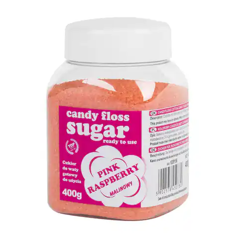 ⁨Kolorowy cukier do waty cukrowej różowy o smaku malinowym 400g⁩ w sklepie Wasserman.eu
