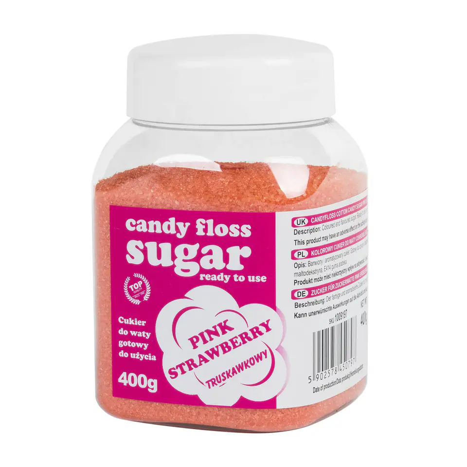 ⁨Colored sugar for cotton candy pink with strawberry flavor 400g⁩ at Wasserman.eu