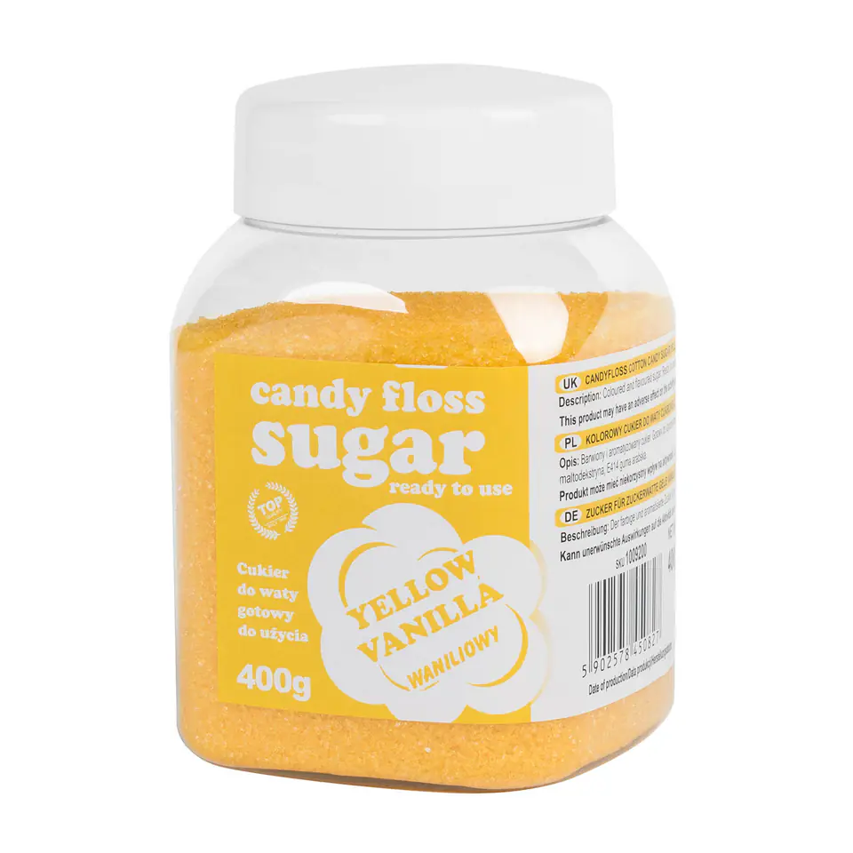 ⁨Colorful sugar for cotton candy yellow with vanilla flavor 400g⁩ at Wasserman.eu