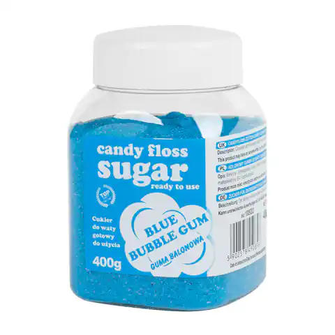 ⁨Kolorowy cukier do waty cukrowej niebieski o smaku gumy balonowej 400g⁩ w sklepie Wasserman.eu