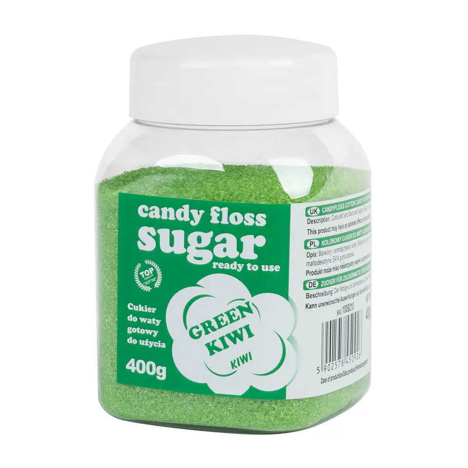 ⁨Colorful sugar for cotton candy green with kiwi flavor 400g⁩ at Wasserman.eu