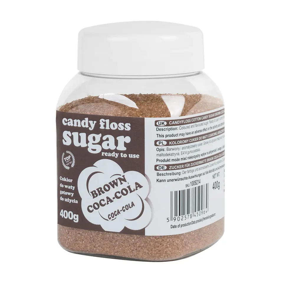 ⁨Colorful sugar for cotton candy brown with Coca-Cola flavor 400g⁩ at Wasserman.eu