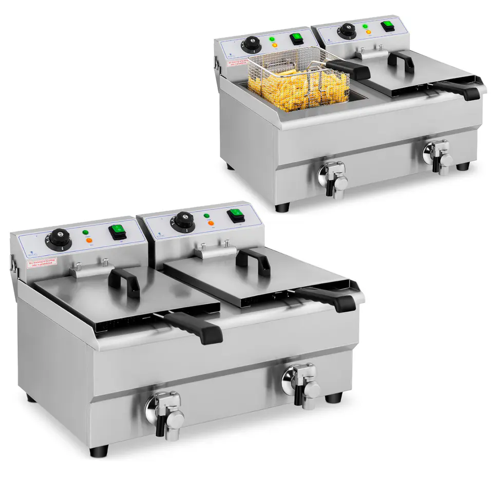 ⁨Electric double catering fryer with tap 230 V 2 x 3000W 2 x 10 L⁩ at Wasserman.eu