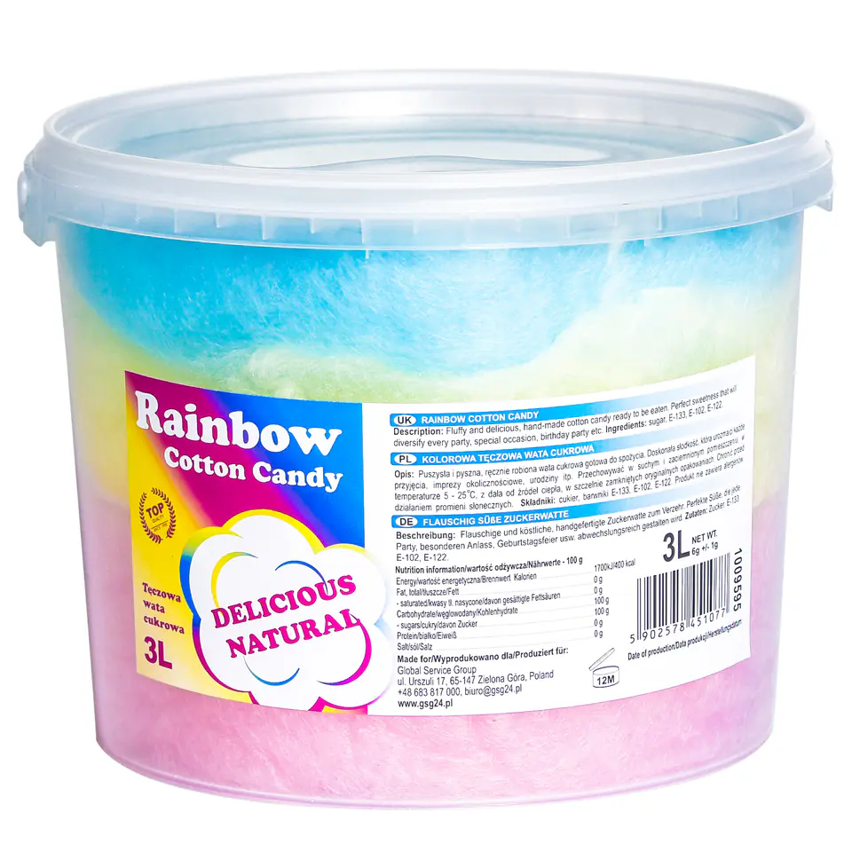 ⁨Kolorowa tęczowa wata cukrowa Rainbow Cotton Candy 3L⁩ w sklepie Wasserman.eu