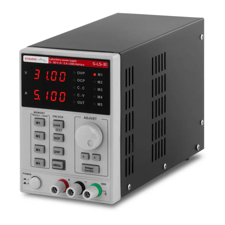 ⁨Laboratory power supply with memory function 0-30VDC 0-5A USB / RS232 + CD S-LS-31⁩ at Wasserman.eu