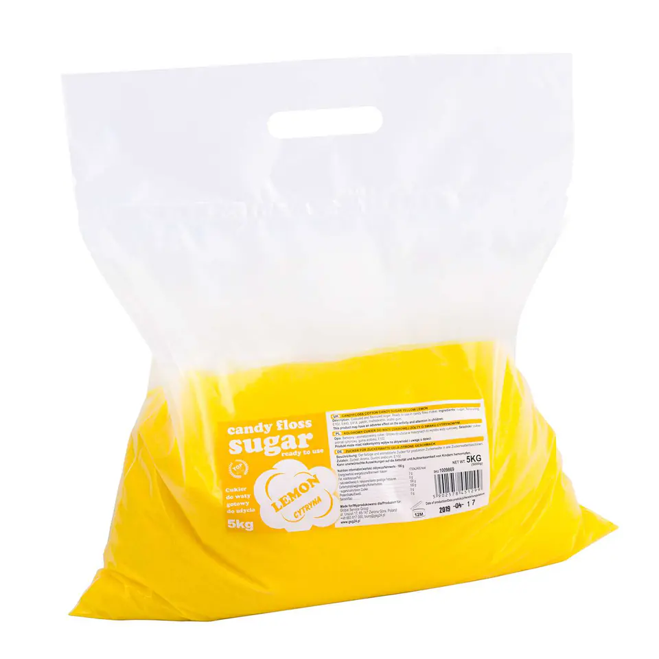 ⁨Colourful flavoured sugar for cotton candy yellow lemon flavour 5kg⁩ at Wasserman.eu