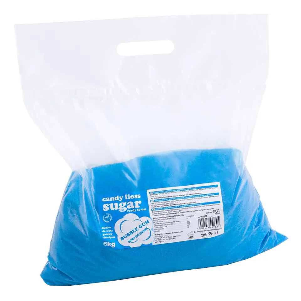 ⁨Colorful flavored sugar for cotton candy blue with bubble gum flavor 5kg⁩ at Wasserman.eu