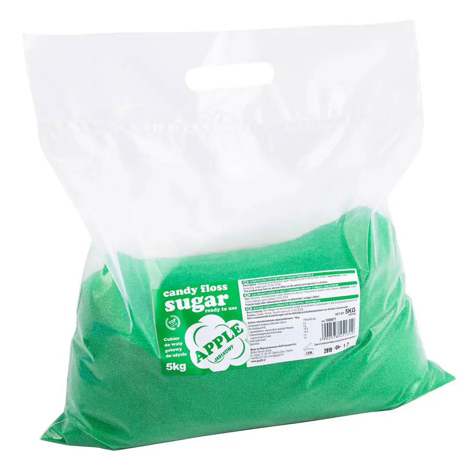 ⁨Colourful flavoured sugar for cotton candy green apple flavor 5kg⁩ at Wasserman.eu