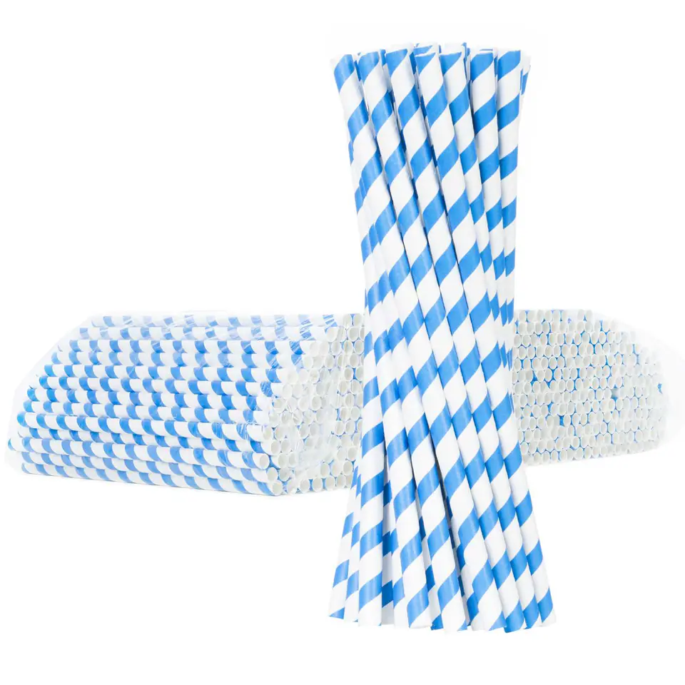 ⁨Słomki papierowe BIO ekologiczne PAPER STRAWS grube 8/205mm - biało-niebieskie 500szt.⁩ w sklepie Wasserman.eu