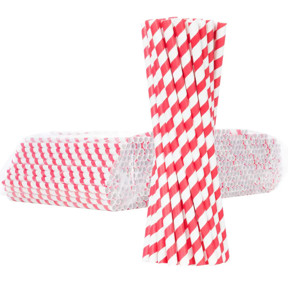 ⁨Paper straws BIO ecological PAPER STRAWS 6/205mm - white and red 500pcs.⁩ at Wasserman.eu