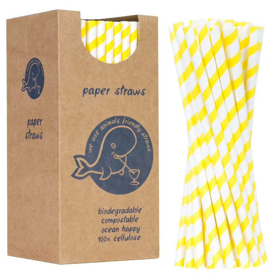 ⁨Paper straws BIO ecological PAPER STRAWS thick 8/205mm - white and yellow 160pcs.⁩ at Wasserman.eu