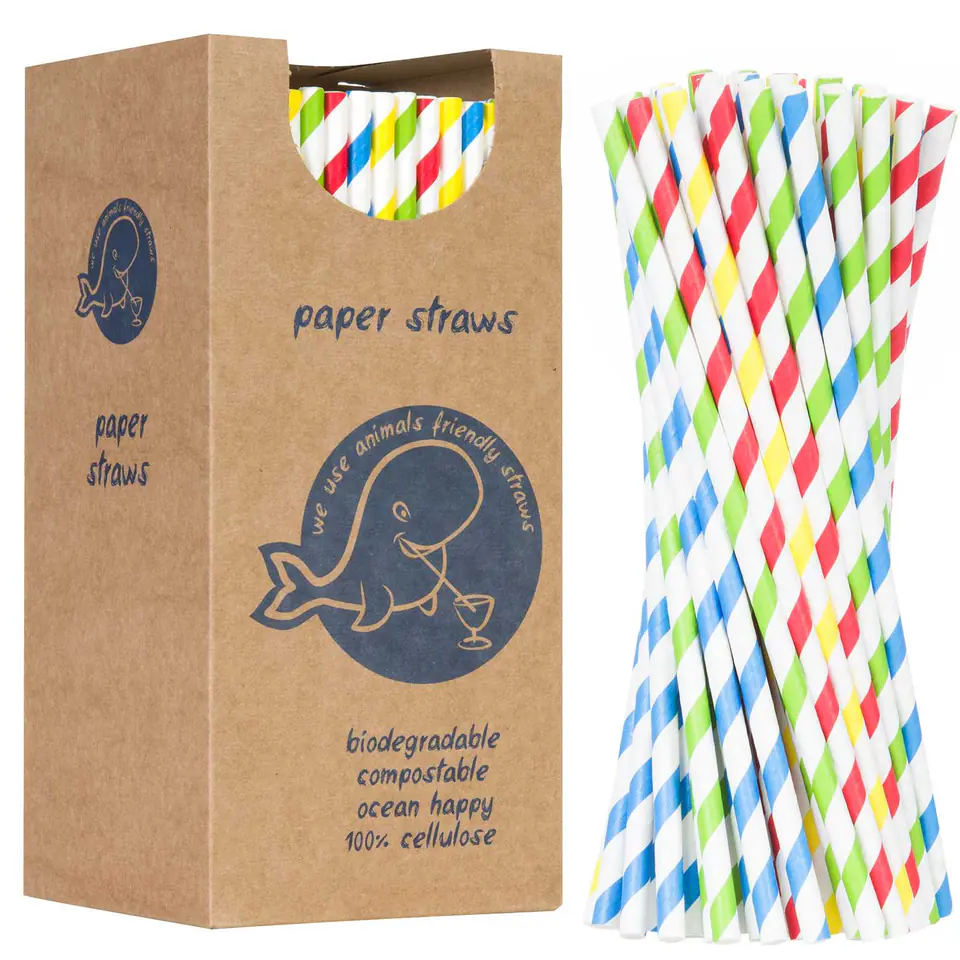 ⁨Słomki papierowe BIO ekologiczne PAPER STRAWS 6/205mm - mix 250szt.⁩ w sklepie Wasserman.eu