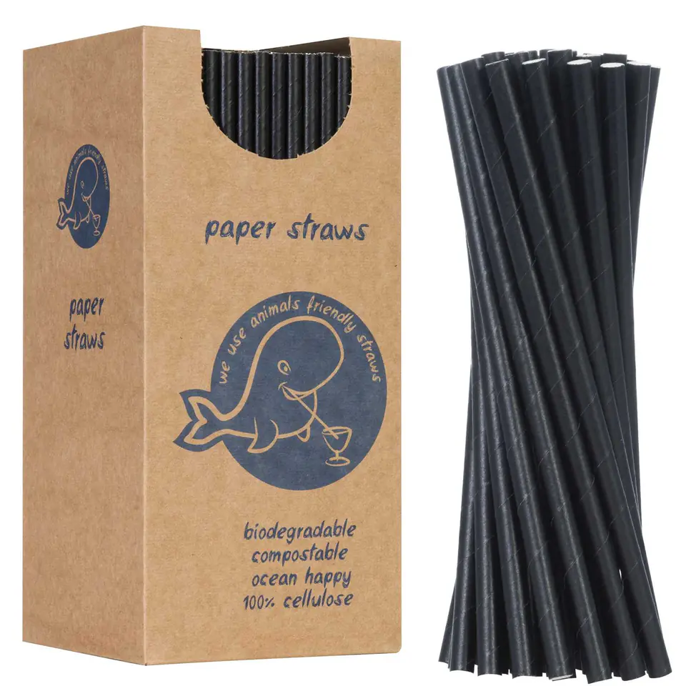 ⁨Słomki papierowe BIO ekologiczne PAPER STRAWS grube 8/205mm - czarne 160szt.⁩ w sklepie Wasserman.eu