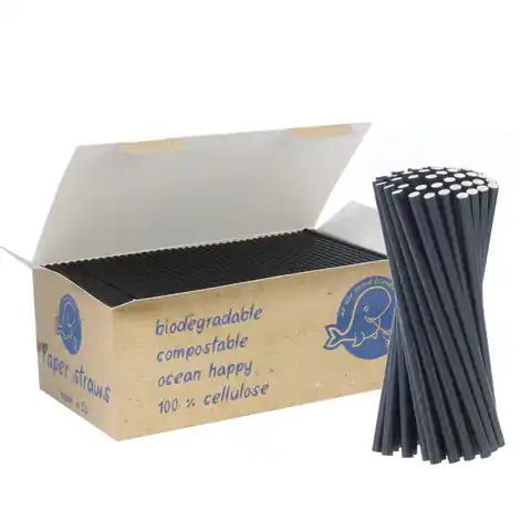 ⁨Słomki papierowe BIO ekologiczne PAPER STRAWS 6/150mm - czarne 650szt.⁩ w sklepie Wasserman.eu