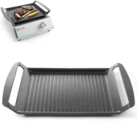 ⁨Grooved grill tray plate for TEFLON induction cookers 39x26cm - HENDI 629130⁩ at Wasserman.eu