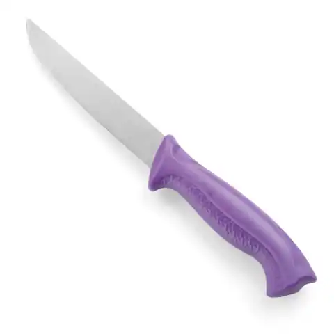⁨Nóż kuchenny rzeźniczy do mięsa HACCP dla alergików 280mm - fioletowy - HENDI 842478⁩ w sklepie Wasserman.eu