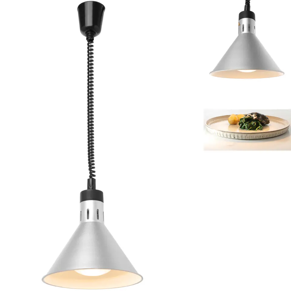 ⁨Food heating lamp - hanging conical silver 250W⁩ at Wasserman.eu