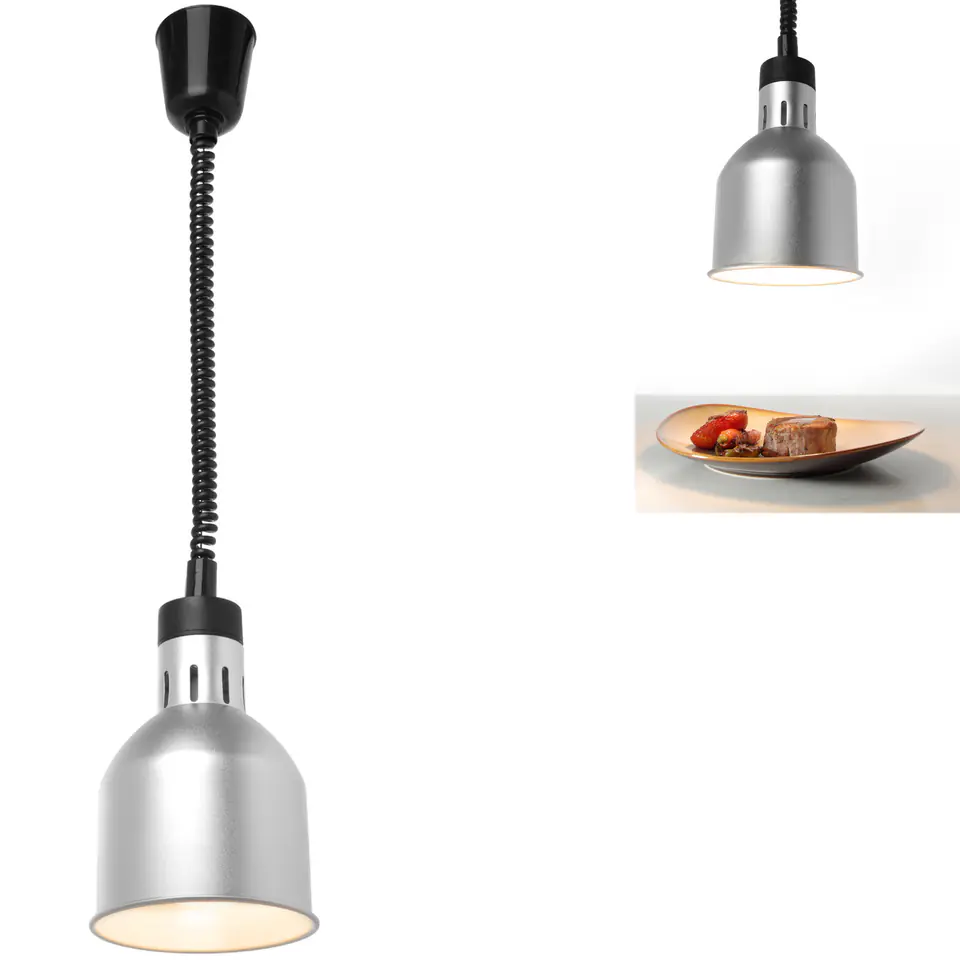 ⁨Food heating lamp - hanging cylindrical-conical silver 250W⁩ at Wasserman.eu