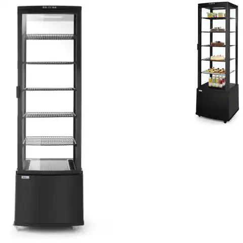 ⁨Witryna chłodnicza cukiernicza na kółkach 5 półek 280L LED  - czarna⁩ w sklepie Wasserman.eu