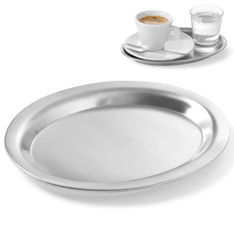 ⁨Taca do serwowania kawy stalowa owalna 20x14cm⁩ w sklepie Wasserman.eu