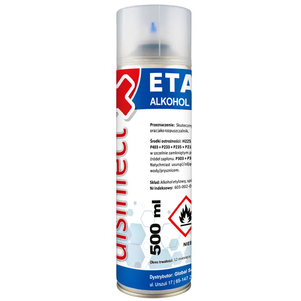 ⁨ETANOL - Alkohol etylowy skażony DISINFECT 99% spray 500ml⁩ w sklepie Wasserman.eu