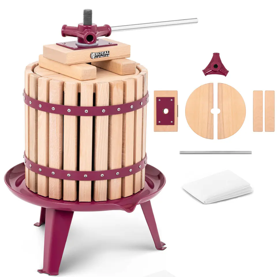 ⁨Fruit juice wine press manual wooden + filter bag 12L⁩ at Wasserman.eu