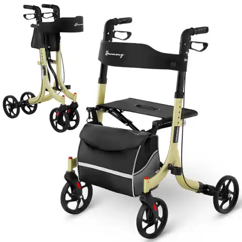 ⁨Walker walker support for seniors with seat and shopping bag up to 136kg - gold⁩ at Wasserman.eu