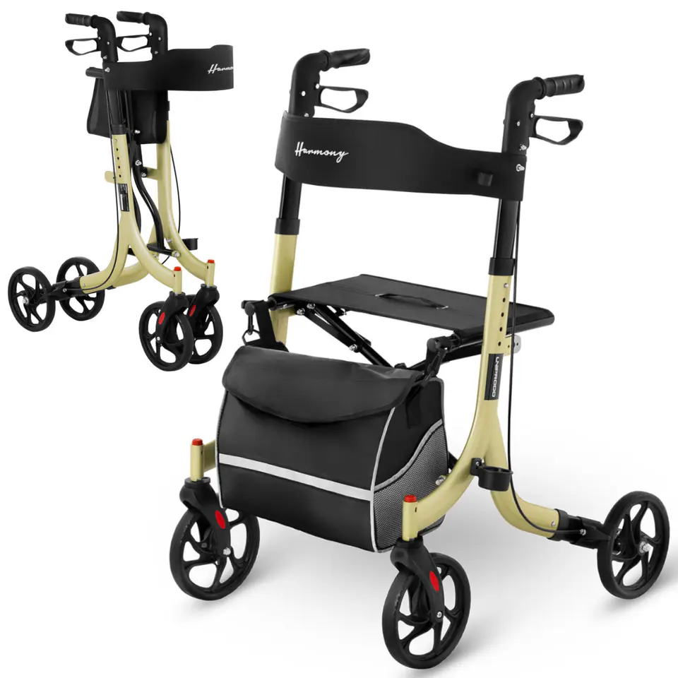 ⁨Walker walker support for seniors with seat and shopping bag up to 136kg - gold⁩ at Wasserman.eu