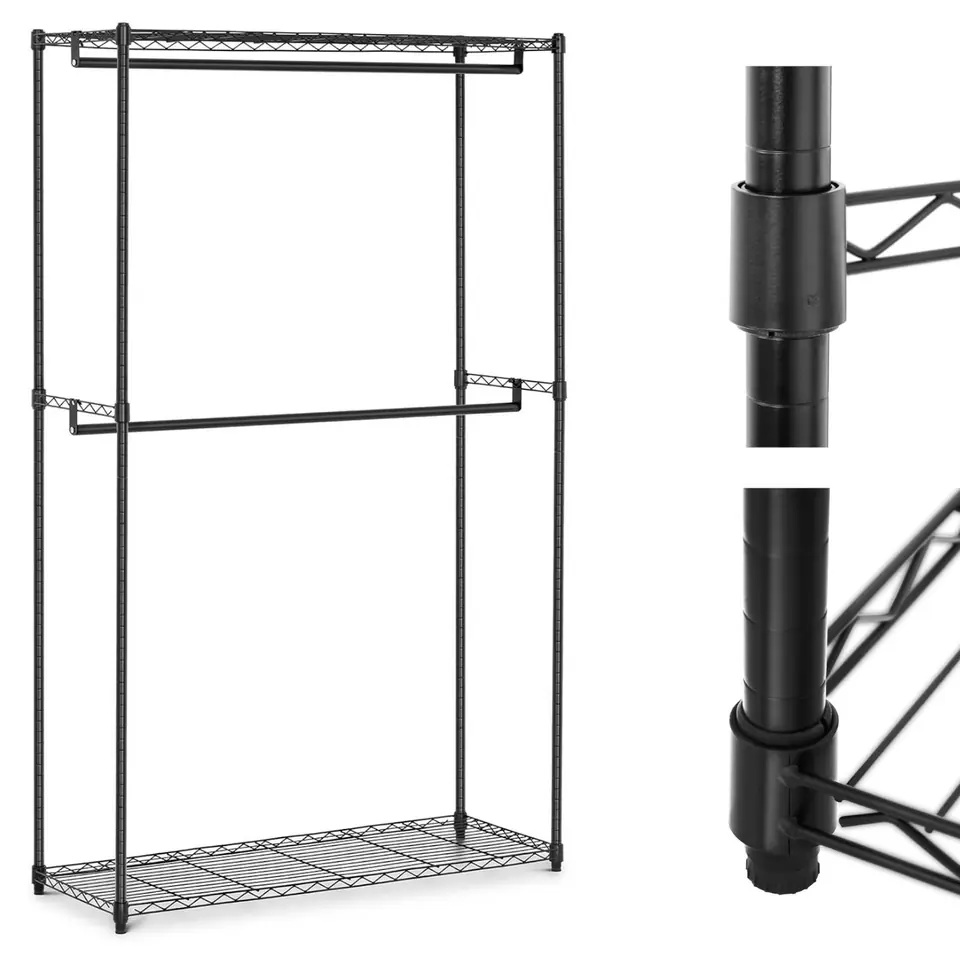 ⁨Wire rack for clothes for cloakroom dressing room 2 shelves 2 hangers 120 x 45 x 199.5 cm up to 200 kg⁩ at Wasserman.eu