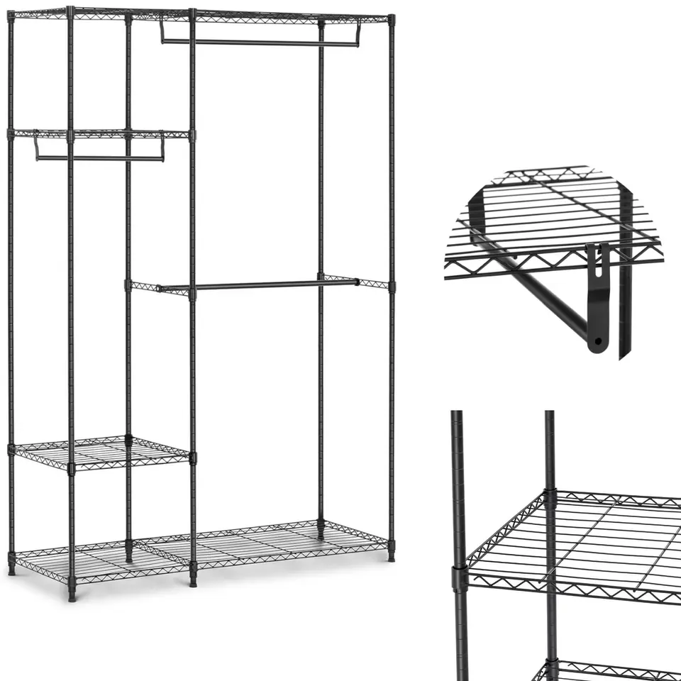 ⁨Wire rack for clothes for cloakroom dressing room 4 shelves 3 hangers 120 x 45 x 179.5 cm up to 270 kg⁩ at Wasserman.eu